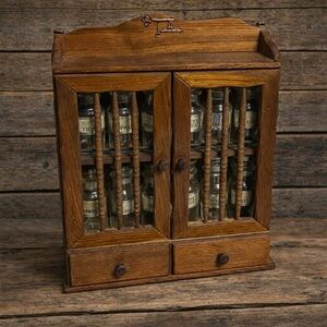 Vintage Wooden Spice Rack with Glass Jars